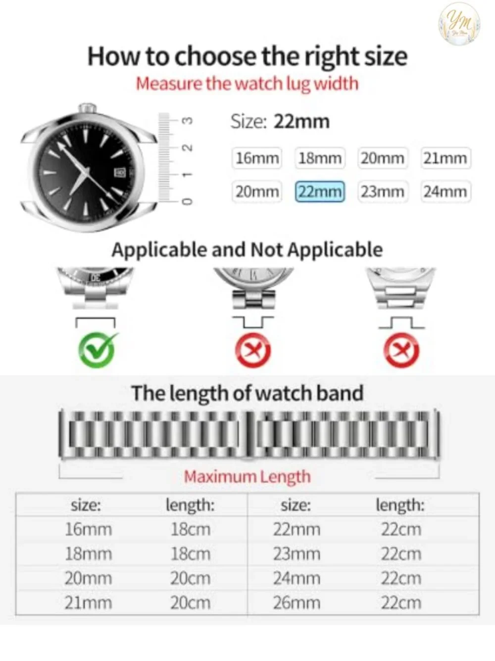 Heavy-Duty Stainless Steel Watch Band Replacement Strap Men Women 26mm